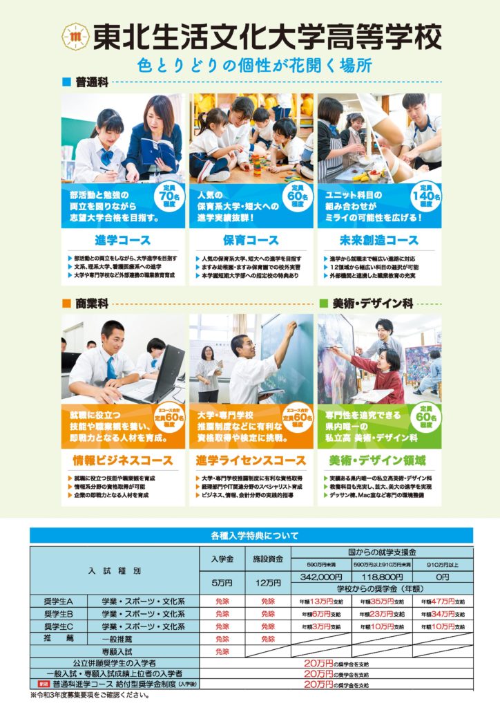 受験生の皆様へ 令和3年度入試概要シート完成 東北生活文化大学高等学校公式サイト